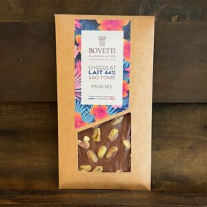 Vollmilchschokolade 44% mit Pistazien, Bovetti Chocolatier, 100g - NEU!